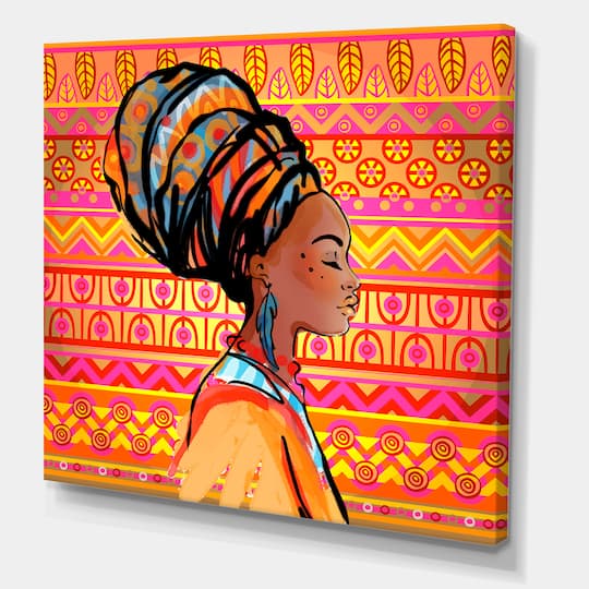 Designart - Portrait of African American Woman With Turban I - Modern Canvas Wall Art Print